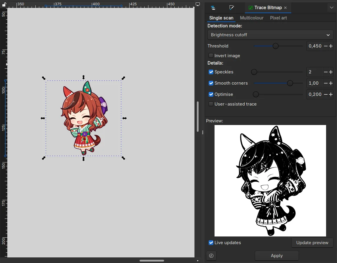 Trace bitmap menu