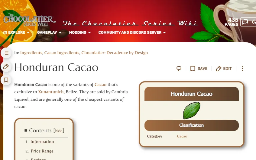 Screenshot from The Chocolatier Series Wiki